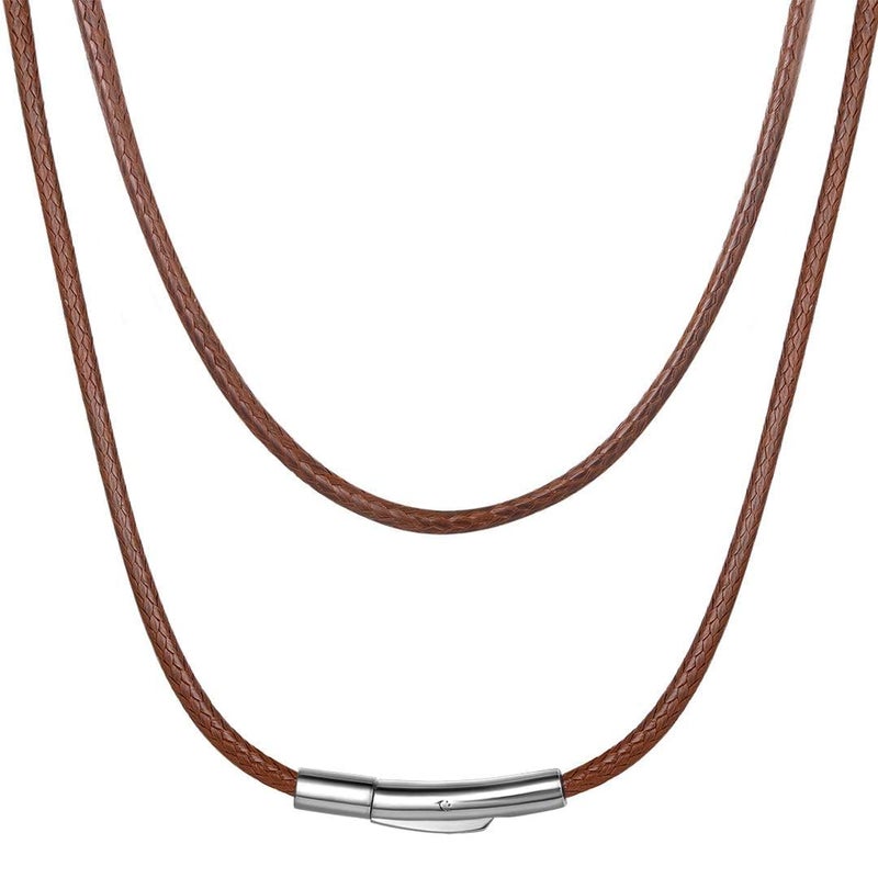 ChainsHouse Brown Leather Cord Necklace with Stainless Steel Clasp, 2MM 20 Inches Waterproof Braided Rope Unisex Jewelry with Gift Box - Image 1